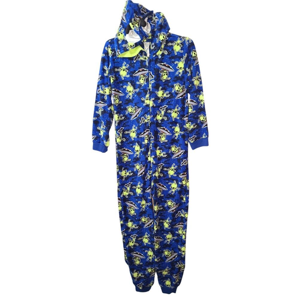 Children's Place Alien UFO Print Fleece Pajama Jumpsuit One Piece Sleepwear